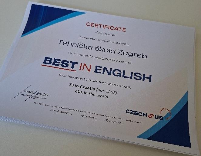 Best in English – online međunarodno natjecanje u poznavanju engleskoga jezika – DODJELA PRIZNANJA UČENICIMA